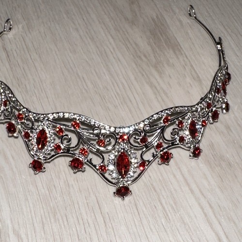 Red Rhinestones & SILVER Princess Crown Tiara for Girls Birthday Hair Accessory - Picture 7 of 8