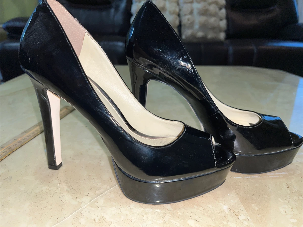 Jessica Simpson Open Toe Platform Pump Black Patent Leather
