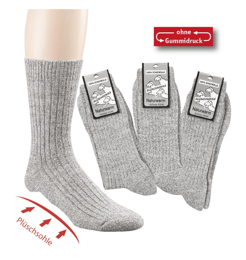 Health Socks With Plush Sole 95% /100% Sheep's Wool IN 3er Pack