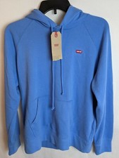 New Levi's Womens Sport Fleece Hoodie with Logo Patch Colony Blue Size Small
