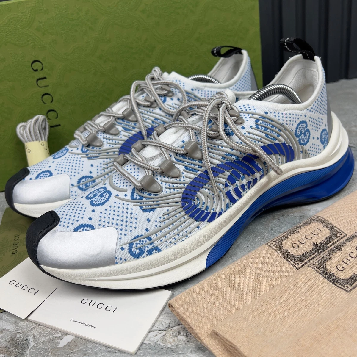 Gucci Run Sneaker White Blue for sale | eBay