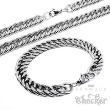 XL Panzerkette Set Halskette + Armband Edelstahl silber Dicke Kette Biker Hiphop