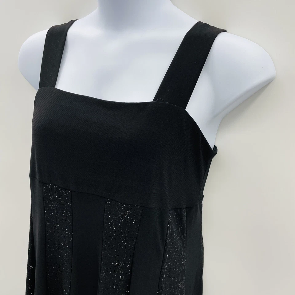 Vestido R&M Richards para mujer talla 12 panel brillante a rayas entallado y acampanado en negro Foto 3 de 4