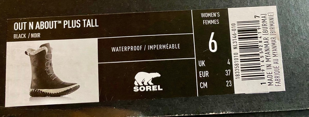 Sorel Womens Out N About Plus Tall Waterproof Boot Black 6M