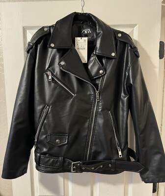 ZARA FAUX LEATHER OVERSIZE JACKET BLACK SIZE L | 3427/811 | eBay
