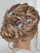 Blue Crystal Bride Wedding Hair Pins Silver Pearl Bridal Hair Pieces