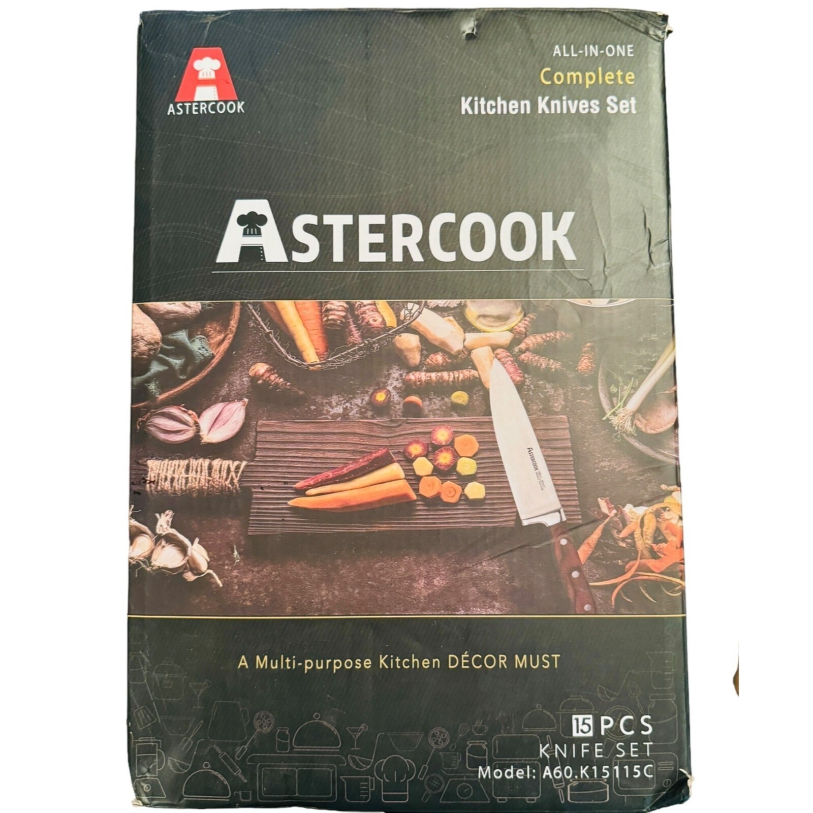 Knife Set, 15 Pcs Kitchen Knife Set With Block, Astercook German Stainless Steel-image