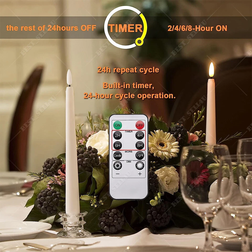 12 Pcs Flickering Flameless Taper Candles Light with Remote Control Timer Dimmer - Image 4 of 4