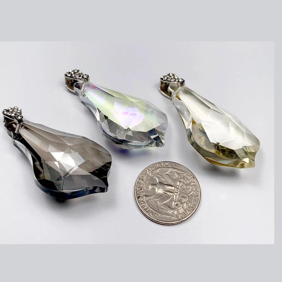 Colgante de cristal a granel gris transparente champán declaración para hacer joyas 3 piezas 30 mm Foto 3 de 4