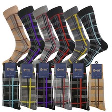 12 Pair Dress Socks PLAID Stripes COTTON SOCKS TRUE TO SIZE 10-13 FIRST QUALITY