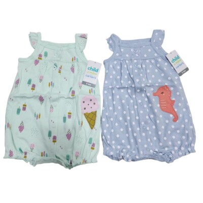 Carter's Child of Mine 3M To 24M 2 Pack Romper, Ice Cream & Sea Horse