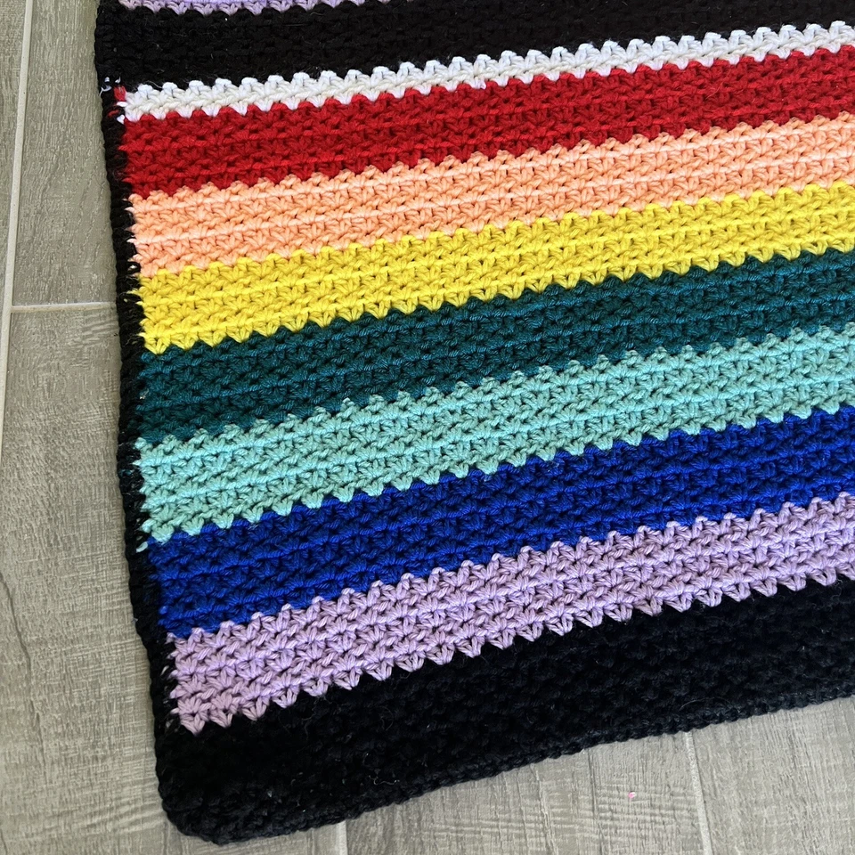 Handmade Rainbow Afghan 53x50 Blanket Bed Spread Lap Kids  Couch Crochet - Image 2 of 4