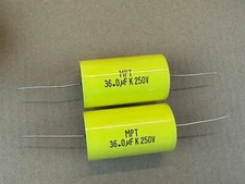 2 New 36 uF 250V Supertech MPT Film Audio Signal Crossover Capacitors (Qty)