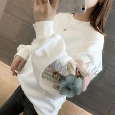Embroidered Flower Sweatshirt Casual Fashion Thick Top Wear For Women S-XXXL