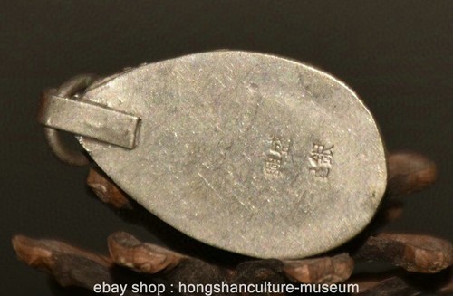 1.6" Old Chinese Dynasty Silver Cloisonne Inlaid Green Gem Pendant Amulet - Picture 6 of 9