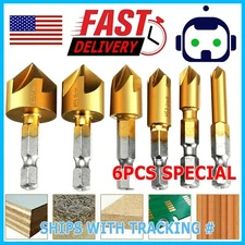 6Pcs Countersink Drill Bit Set 1/4'' Hex Shank HSS Woodworking Pilot Screw Holes