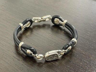 vintage SAURO 18k White 750 Gold Rubber armband Brev Bracelet 7.5