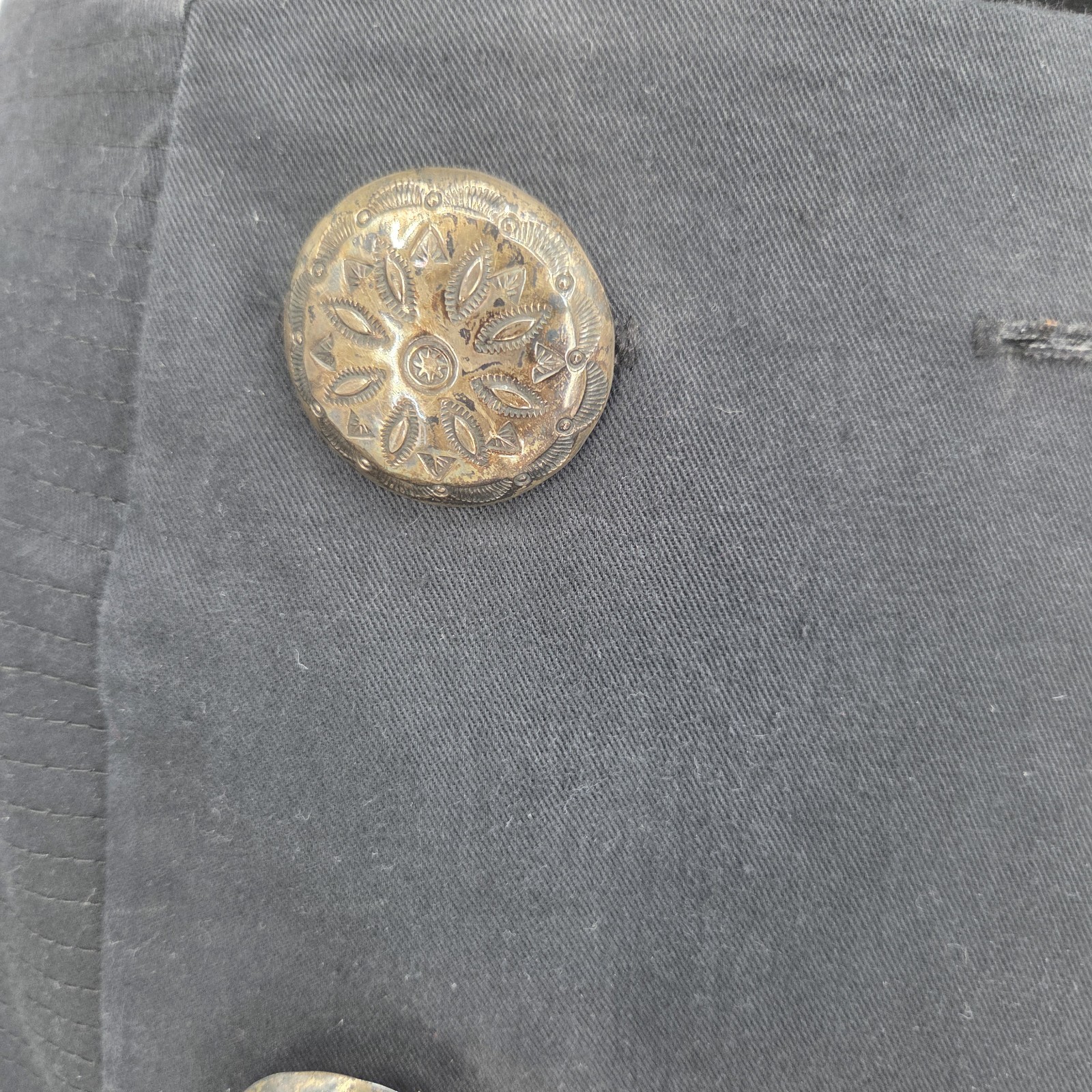 Vtg Hairston Roberson Wrap Skirt 6 Black Denim Sterling Silver Buttons image 2