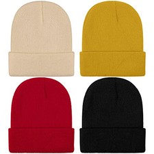 Pack Kid's Winter Beanies Acrylic Knitted Beanies 4 Ginger,beige,red,black