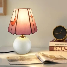 Tiffany Style Mushroom Lamp Stained Glass Bedside Table Lamp-Nightstand Pink ...