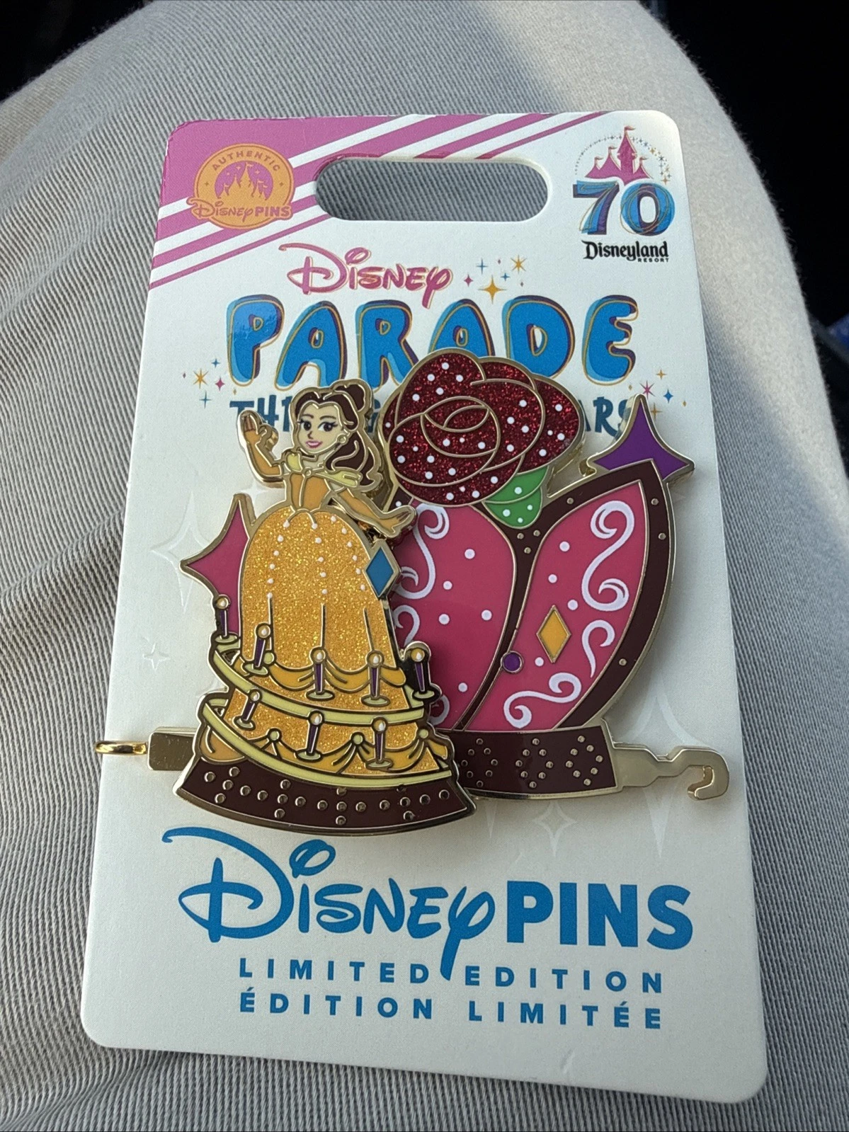 2026 DISNEY PIN DISNEYLAND 70TH PARADE THROUGH THE YEARS BELLE LE2000 IN HAND