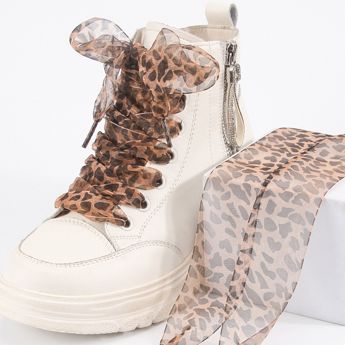Cordones Con Estampado De Leopardo De Organza Para Zapatos De Satén Seda 2,5 cm