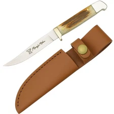 Rough Rider Small Hunter Knife Stag Bone Handle Fixed Blade with Sheath