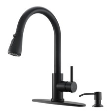 CEIHNAU Black Kitchen Faucet with Soap Dispenser, 3 Modes Matte