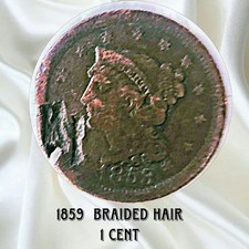 1853 Braided Hair Copper Large Cent 1c Coin