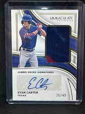 2023 Panini Immaculate Evan Carter RC Auto Jumbo Socks Auto /49 Rangers  Sh