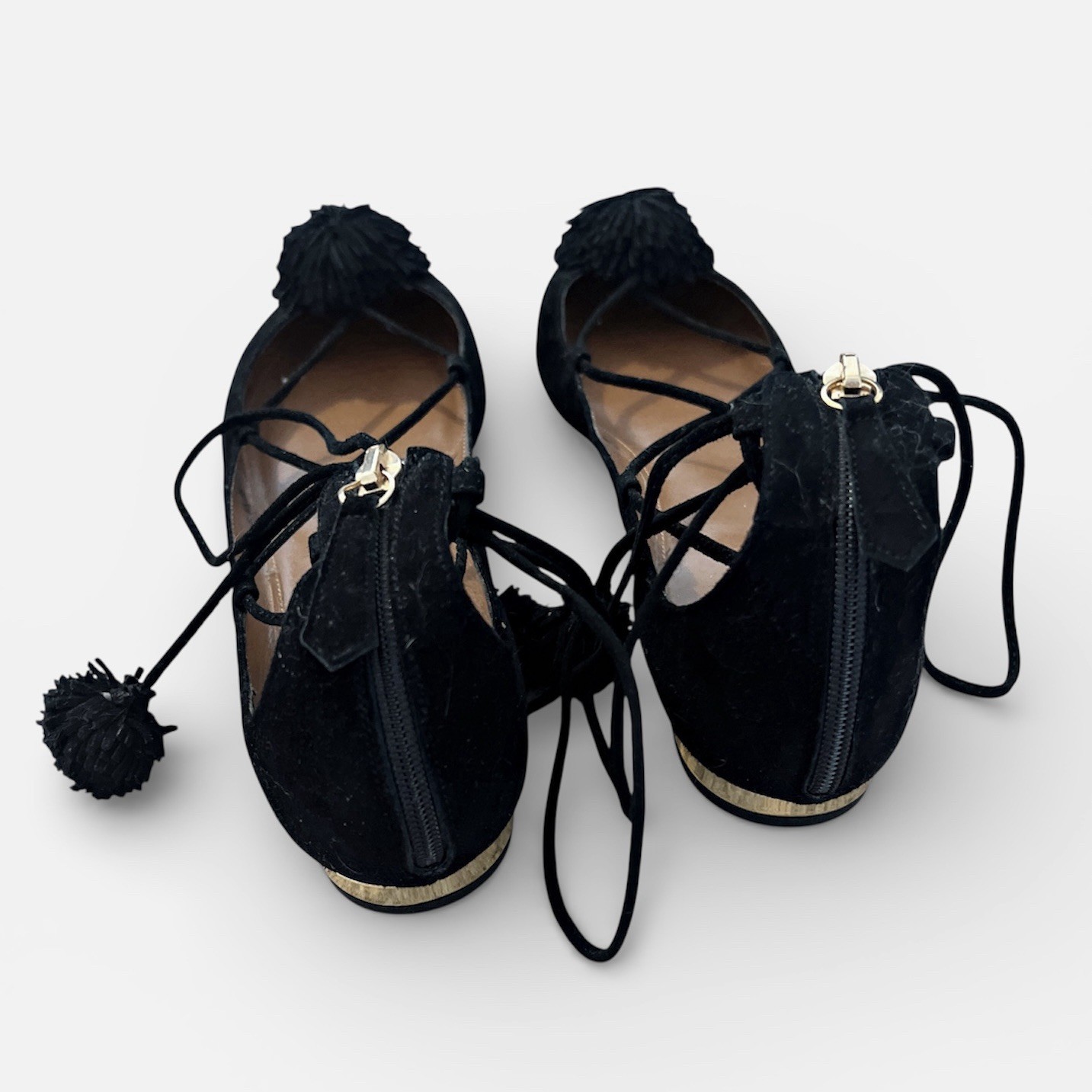 Aquazzura Sunshine Tassel Ballet Flats EU 39 / AU US 8 / UK 6 Black Tie Lace Up image 8