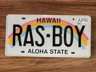 HAWAII  RAINBOW GRAPHIC VANITY LICENSE  PLATE " RAS BOY " RASTA JAMAICA  MARLEY
