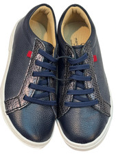 Marc Joseph NY Leather Shoe Kids 13.5 Navy Blue Slip-On Faux Lace 1099068-IBLUST