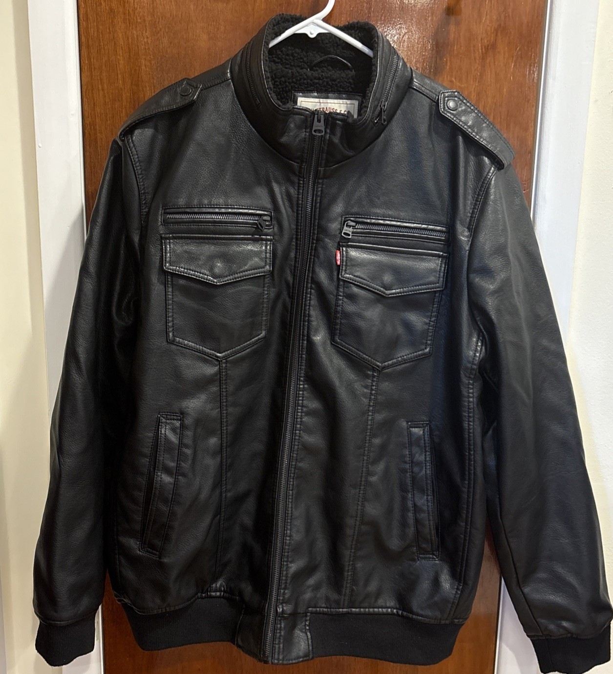 Levi Strauss Leather Bomber Jacket with Wool Like Interior Size XXL