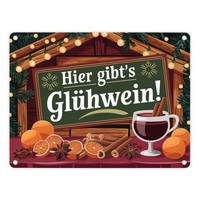 Hier Gibts GlüHwein Weihnachtsmarkt Metallschild In 15X20 Cm
