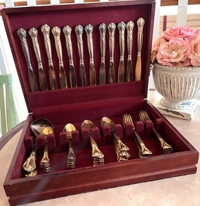 51 PCS Vintage Gold Plated Baroque by Godinger Flatware Full Set for 12 W/Case