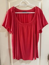 NOTATIONS Plus Size 2X Pink Top Gathered Scoop Neckline Flutter Sleeves