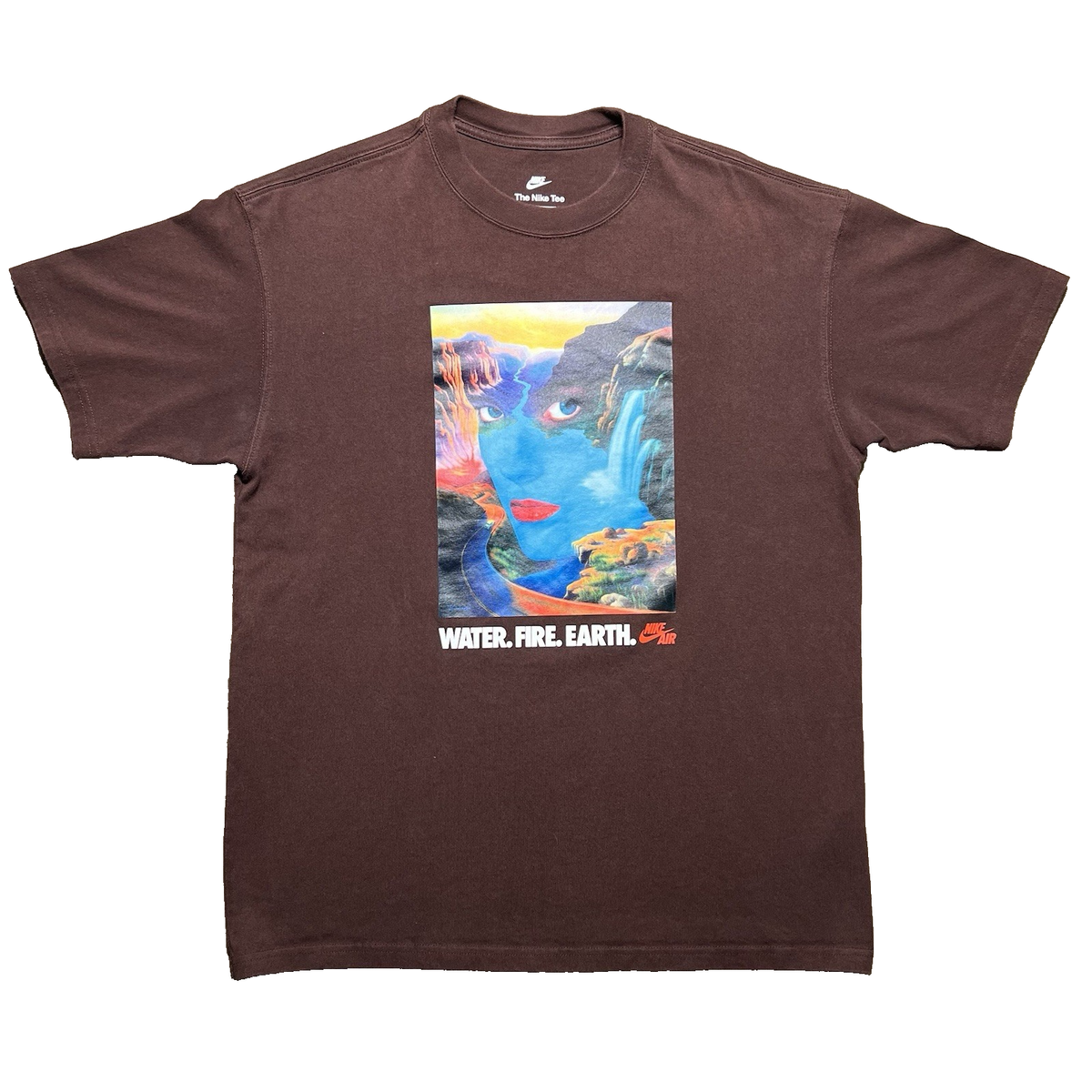Nike Air T Shirt Mens M Brown Jim Warren Art Water Fire Earth 