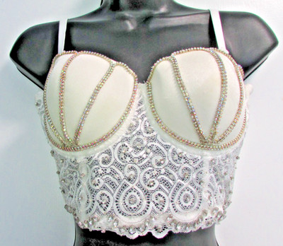 Windsor Bralette Womens Size M IVORY Rhinestone Beaded
