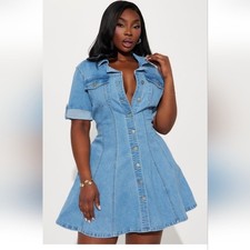 Fashion Nova Raven Stretch Denim Mini Dress - Light Wash Size 1X(14/16) (NWOT)