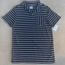 Navy and white striped polo shirt
