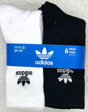 adidas Trefoil Youth Crew Socks SZ Large 5Y-7Y Black  White 6-Pack