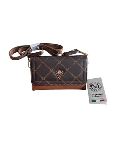 Borsa a tracolla Valentino Orlandi nuova nera e marrone monogramma tono oro ferramenta