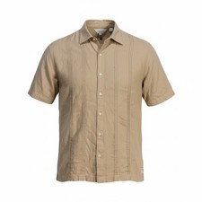 Scotch Soda Amsterdam Mens Beige Linen Blend Short Sleeve Button Down Shirt XXL