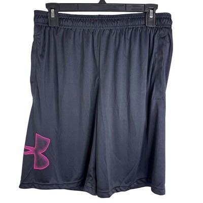 Under Armour Mens Sz Med UA Tech Graphic Shorts Black Pink 1306443 NEW