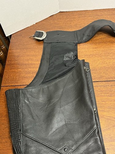 Genuine Harley Davidson Black Leather Chaps Mens Small - Cuffs Damaged - Picture 19 of 24