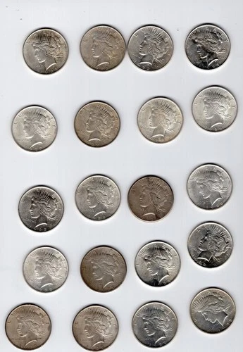 1922 Peace Silver Dollar roll of 20 VG to AU
