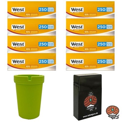 8 Pack West Silber Extra Filterhülsen + Autoaschenbecher + Zigarettenbox