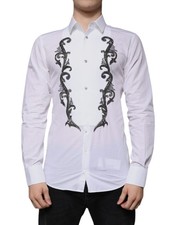 Dolce & Gabbana White Slim Fit Baroque GOLD Men Dress Men's Shirt Authentic