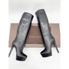 Gucci Black Leather Platform Knee High Square...